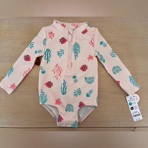 Kids Swim Long Sleeve Rash Guard - Pink and Teal